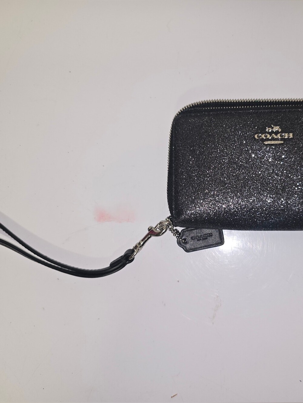 Coach Black Glitter Zip Wristlet Wallet with Gold Logo - Picture 1 of 9